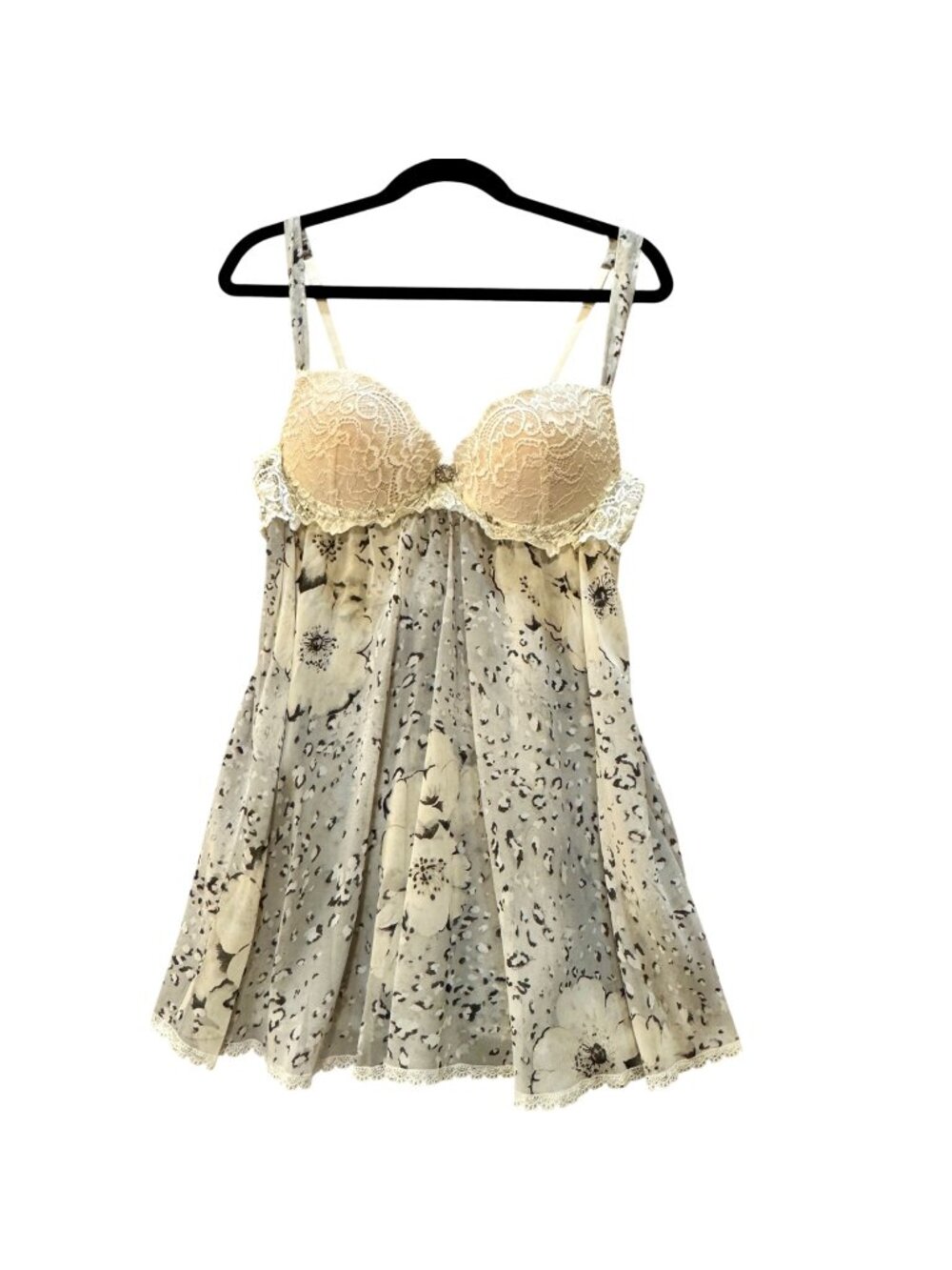 Seductive Wear by Cinema Etoile Cream Floral Brocade Babydoll Top Coquette Sz L - Picture 1 of 9